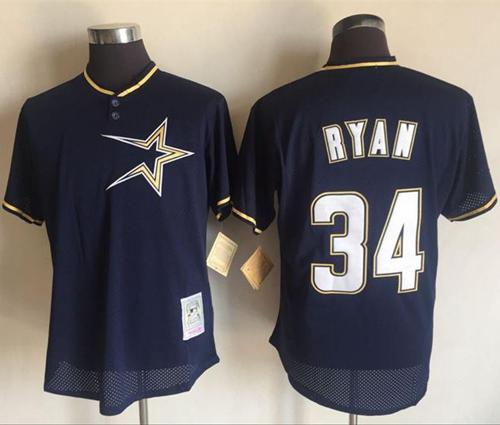 Mitchell And Ness 1997 Astros #34 Nolan Ryan Navy Blue Throwback Stitched MLB Jersey - Click Image to Close